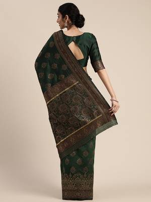 Green woven silk blend saree with blouse 3