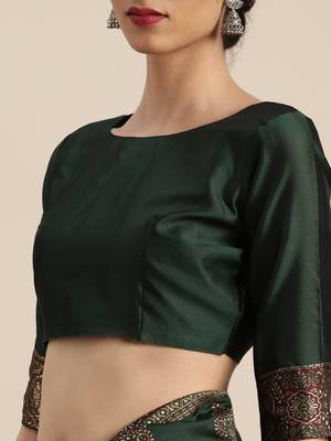 Green woven silk blend saree with blouse 4