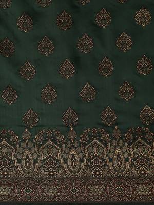 Green woven silk blend saree with blouse 5