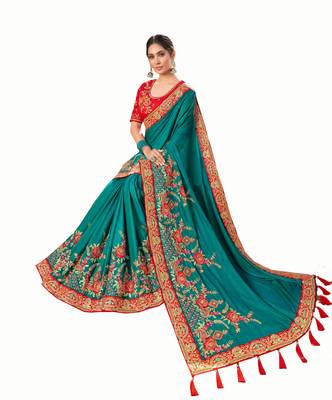 Bridal Designer party wear Heavy embroidery border work  attractive saree 1