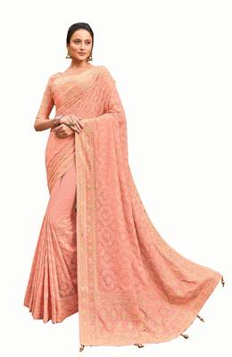 Bridal Designer party wear Heavy embroidery border work  attractive chikankari  saree 1