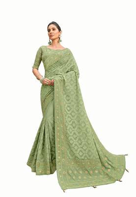 Bridal Designer party wear Heavy embroidery border work  attractive chikankari saree 1