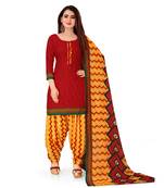 Red floral print crepe salwar