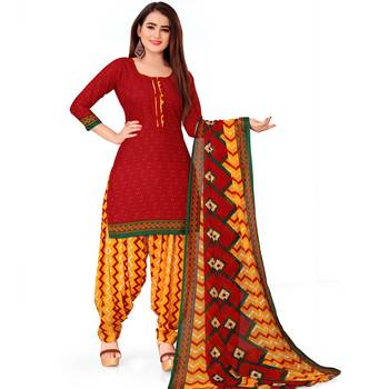 Red floral print crepe salwar 4