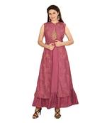 Magenta embroidered art silk kurtas-and-kurtis