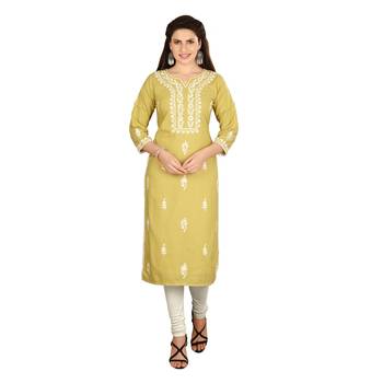 Mustard embroidered cotton kurtas-and-kurtis 1