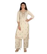 Cream embroidered cotton kurtas-and-kurtis