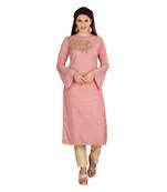 Pink embroidered cotton kurtas-and-kurtis