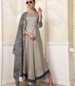 Grey embroidered polyester long-kurtis