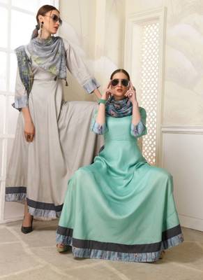 Grey embroidered polyester long-kurtis 2