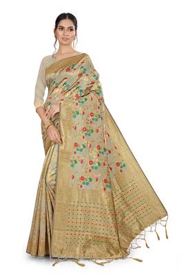 Blue woven silk saree with blouse 1