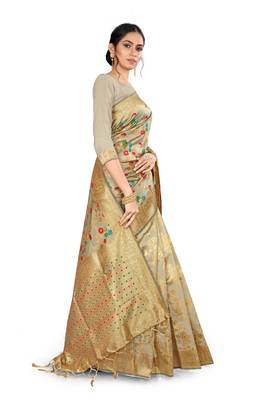 Blue woven silk saree with blouse 2