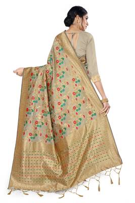 Blue woven silk saree with blouse 3