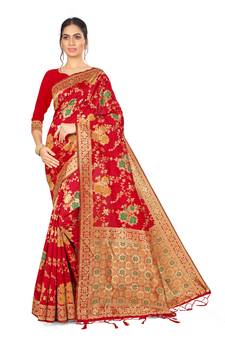 Red Woven Art Silk  Saree With Blouse