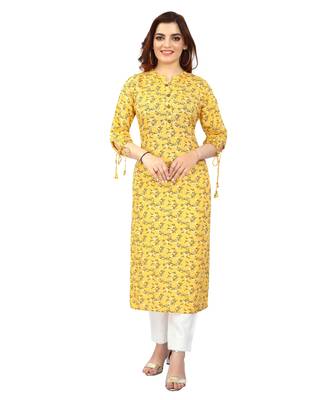 Yellow printed rayon kurtas-and-kurtis 1