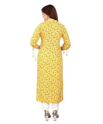 Yellow printed rayon kurtas-and-kurtis 2