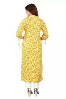 Yellow printed rayon kurtas-and-kurtis