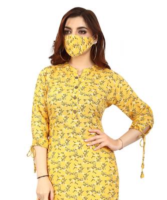 Yellow printed rayon kurtas-and-kurtis 4