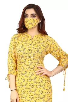 Yellow printed rayon kurtas-and-kurtis