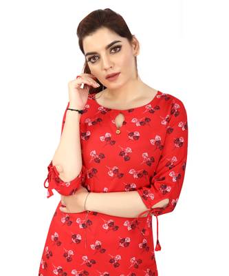 Red printed rayon kurtas-and-kurtis 4