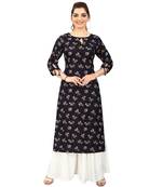 Black printed rayon kurtas-and-kurtis