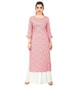 Pink printed rayon kurtas-and-kurtis