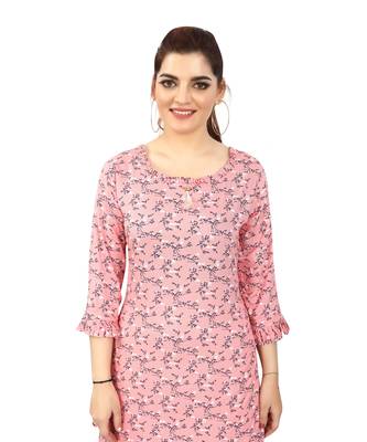 Pink printed rayon kurtas-and-kurtis 4