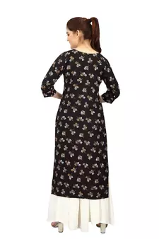 Black printed rayon kurtas-and-kurtis