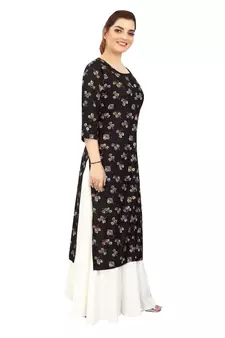 Black printed rayon kurtas-and-kurtis