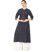 Navy-blue printed rayon kurtas-and-kurtis