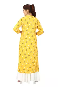 Mustard printed rayon kurtas-and-kurtis