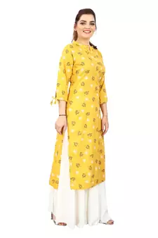 Mustard printed rayon kurtas-and-kurtis