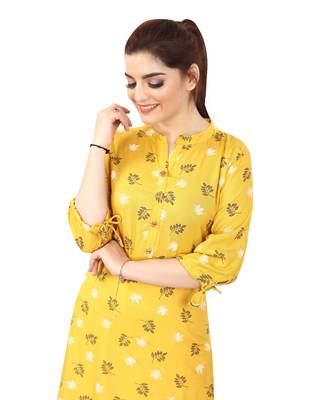Mustard printed rayon kurtas-and-kurtis 4