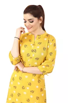 Mustard printed rayon kurtas-and-kurtis