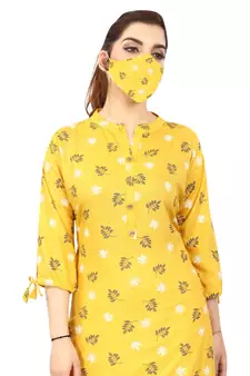 Mustard printed rayon kurtas-and-kurtis