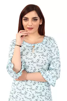 Blue printed rayon kurtas-and-kurtis
