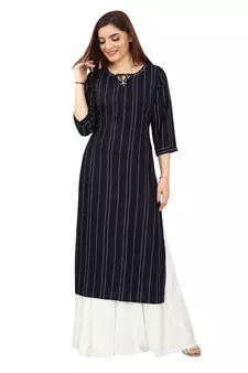 Navy-blue printed rayon kurtas-and-kurtis