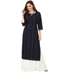 Navy-blue printed rayon kurtas-and-kurtis