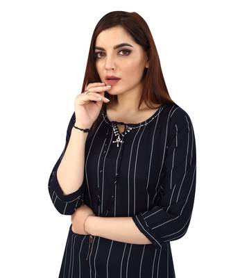 Navy-blue printed rayon kurtas-and-kurtis 5