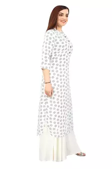 White printed rayon kurtas-and-kurtis