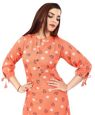 Peach printed rayon kurtas-and-kurtis 5