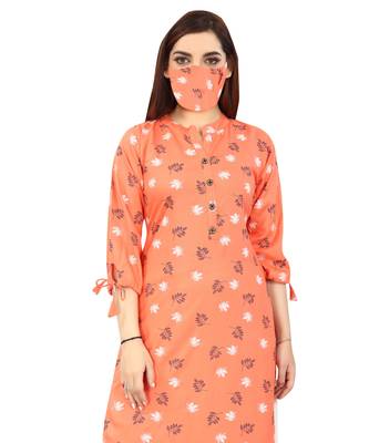 Peach printed rayon kurtas-and-kurtis 1