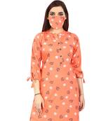 Peach printed rayon kurtas-and-kurtis