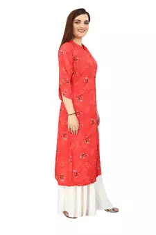 Red printed rayon kurtas-and-kurtis
