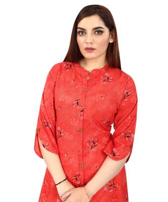 Red printed rayon kurtas-and-kurtis 4