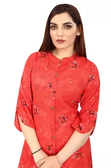 Red printed rayon kurtas-and-kurtis