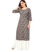 Grey printed rayon kurtas-and-kurtis