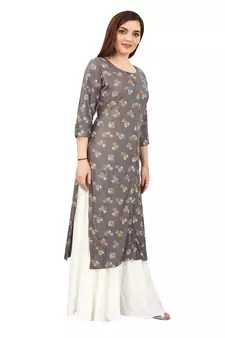 Grey printed rayon kurtas-and-kurtis