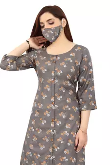 Grey printed rayon kurtas-and-kurtis