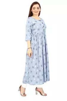 Blue printed rayon kurtas-and-kurtis